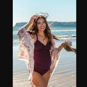 Pinkblush Maternity Plum Wrap Front Tankini + Bikini Bottoms Bathing Suit Set S